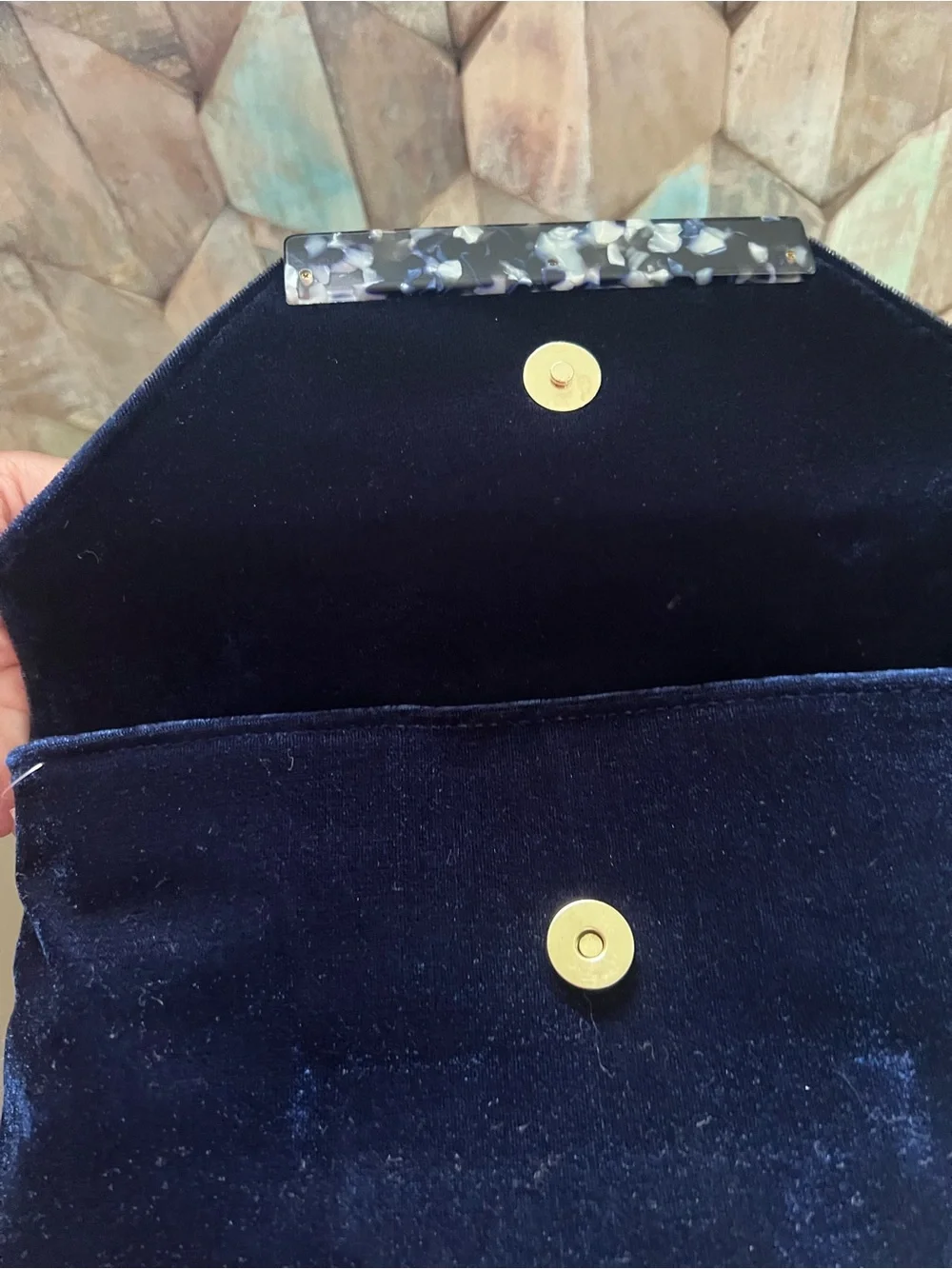Ann Taylor Navy Velveteen Clutch with Marbled Accent NWT